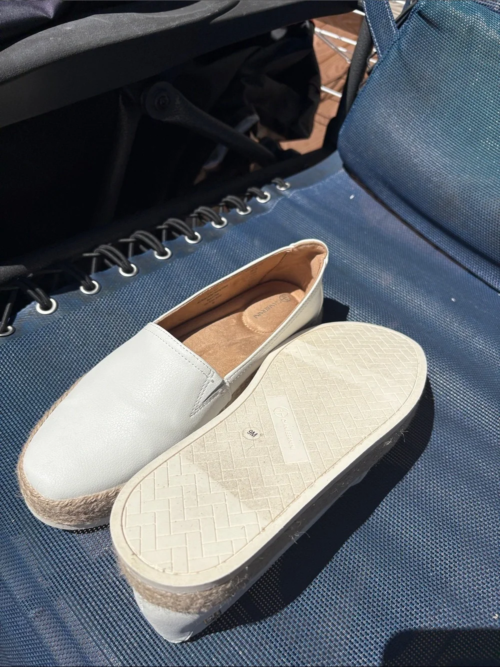 White Slip-On Leather Espadrilles Sz 9
